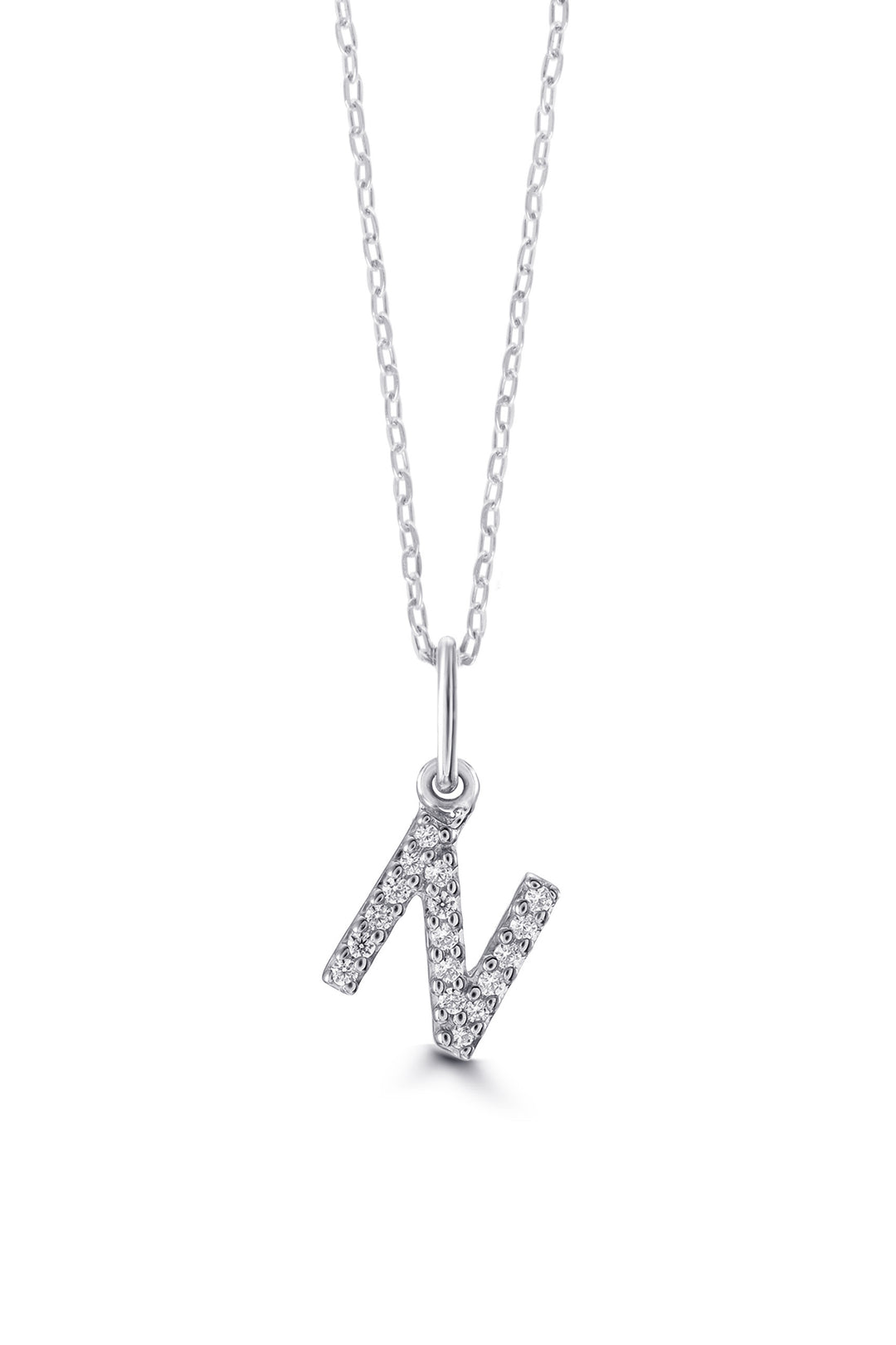 10K White Gold Diamond Initial N Pendant Necklace — product photo