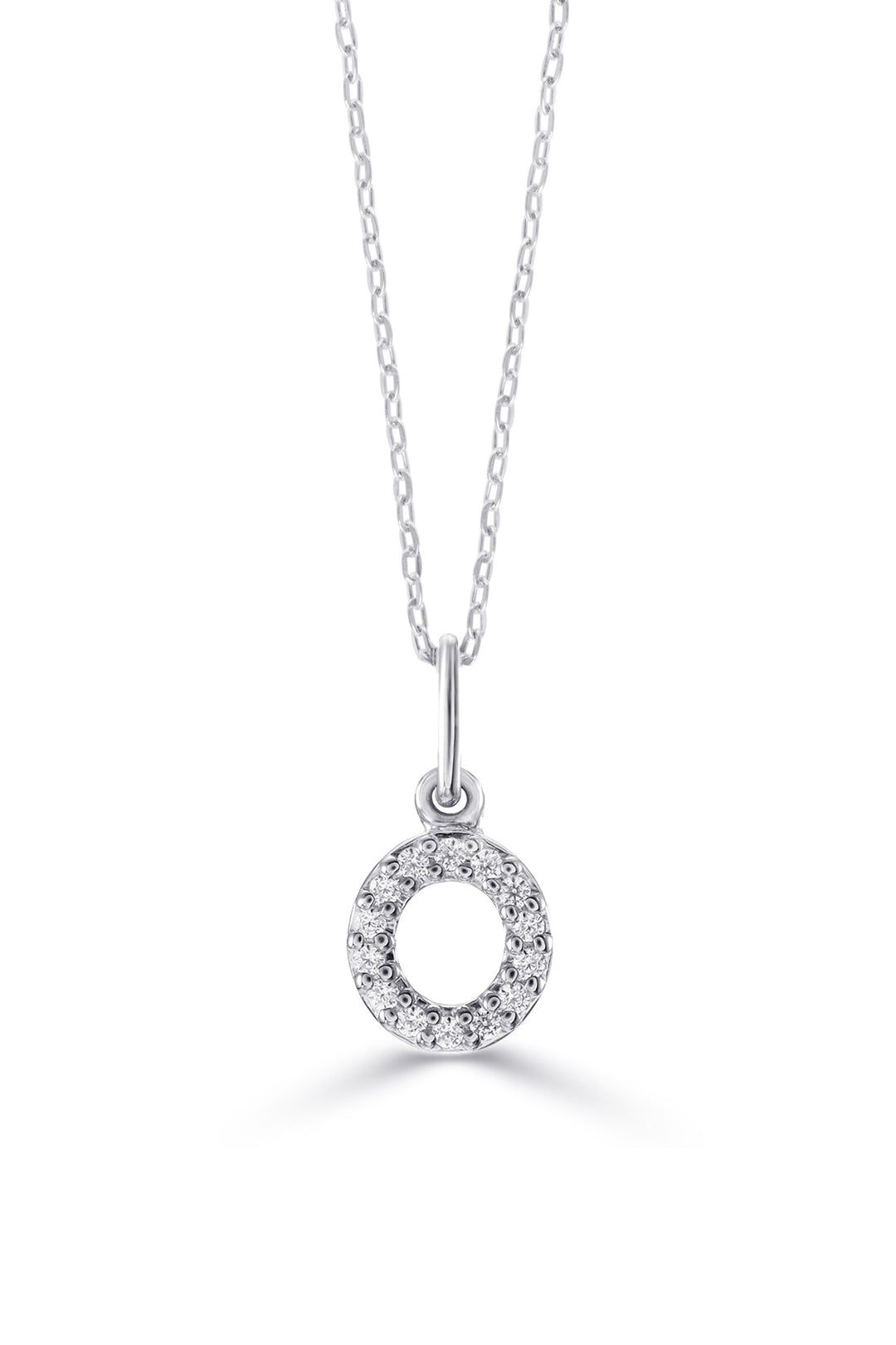 10K White Gold Diamond Initial O Pendant Necklace — product photo