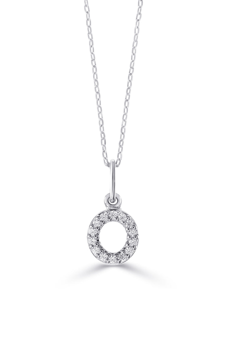 10K White Gold Diamond Initial O Pendant Necklace — product photo