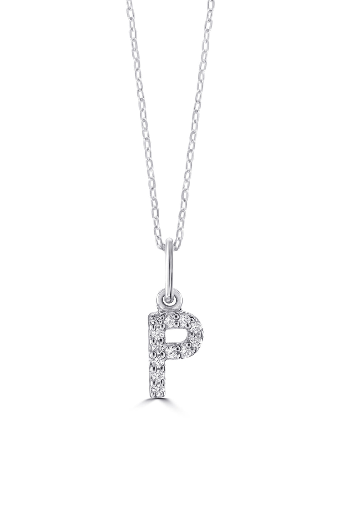 10K White Gold Diamond Initial P Pendant Necklace — product photo