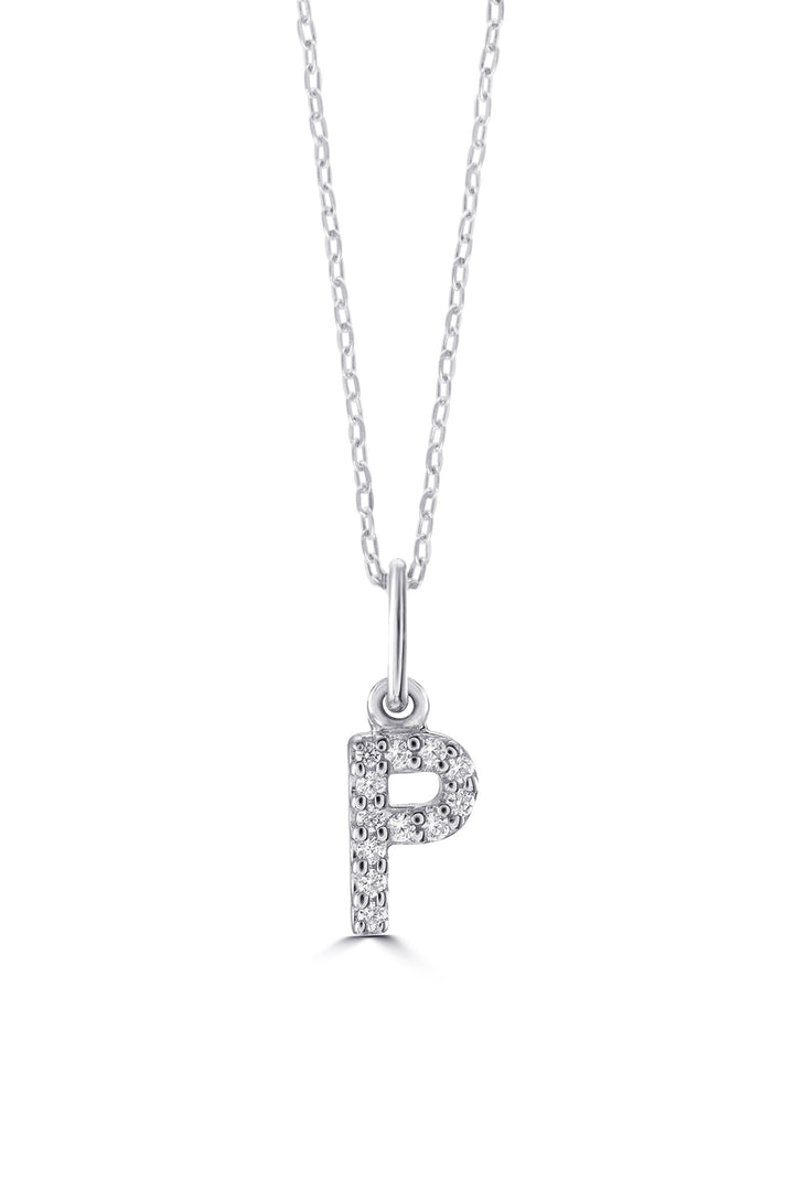 10K White Gold Diamond Initial P Pendant Necklace — product photo