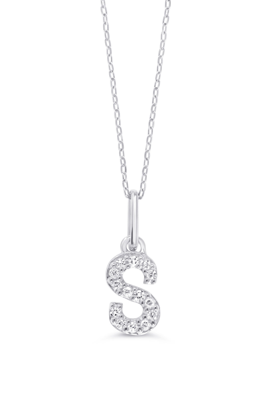 10K White Gold Diamond Initial S Pendant Necklace — product photo