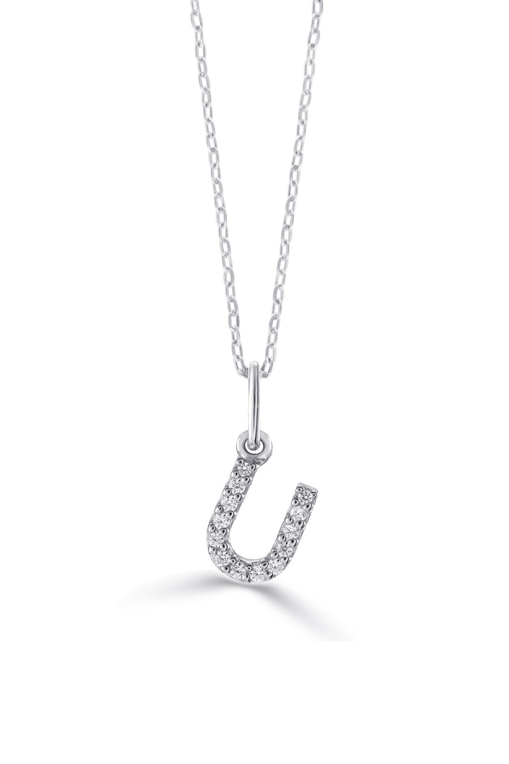 10K White Gold Diamond Initial U Pendant Necklace — product photo