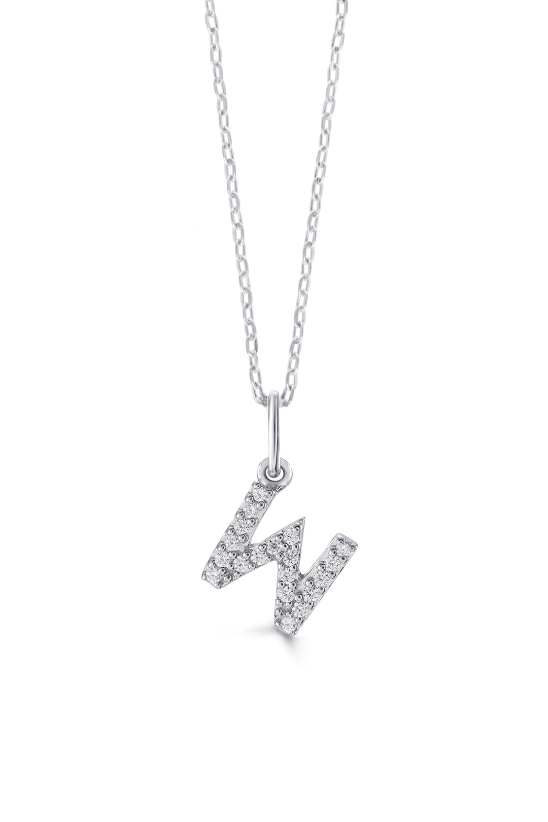 10K White Gold Diamond Initial W Pendant Necklace — product photo