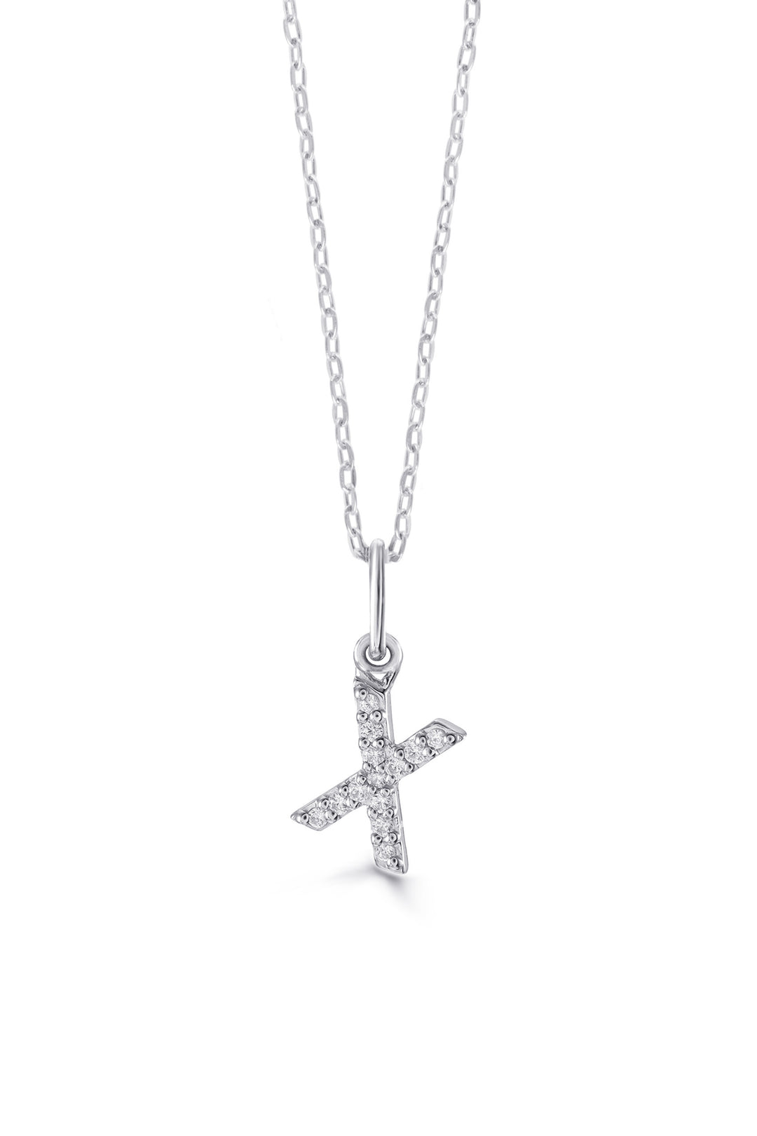 10K White Gold Diamond Initial X Pendant Necklace — product photo