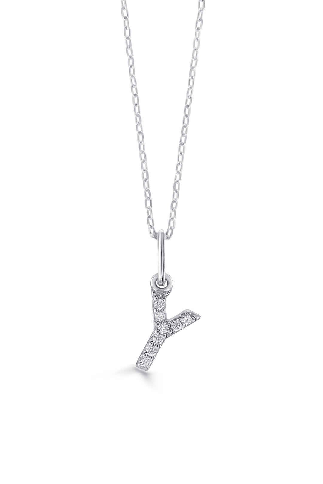 10K White Gold Diamond Initial Y Pendant Necklace — product photo