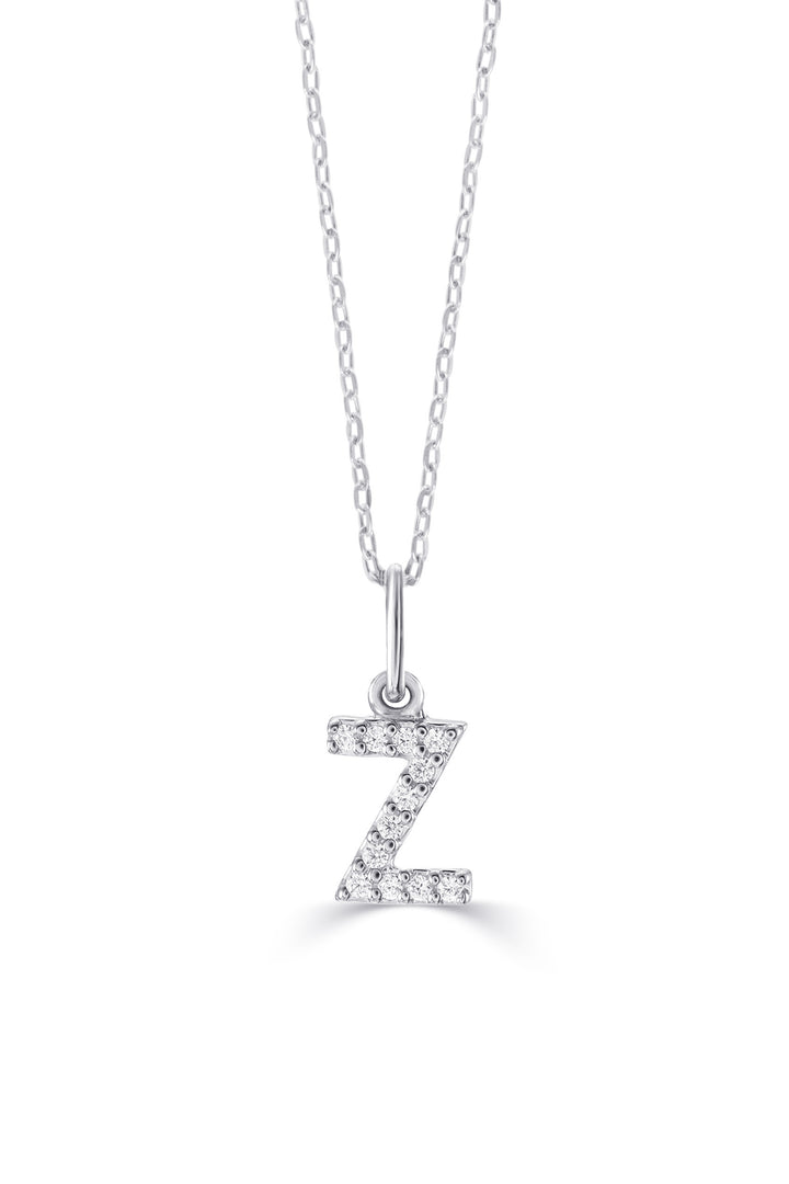 10K White Gold Diamond Initial Z Pendant Necklace — product photo