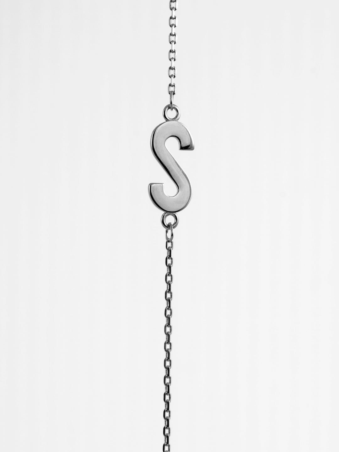 10K White Gold Sideways Initial S Necklace — product photo