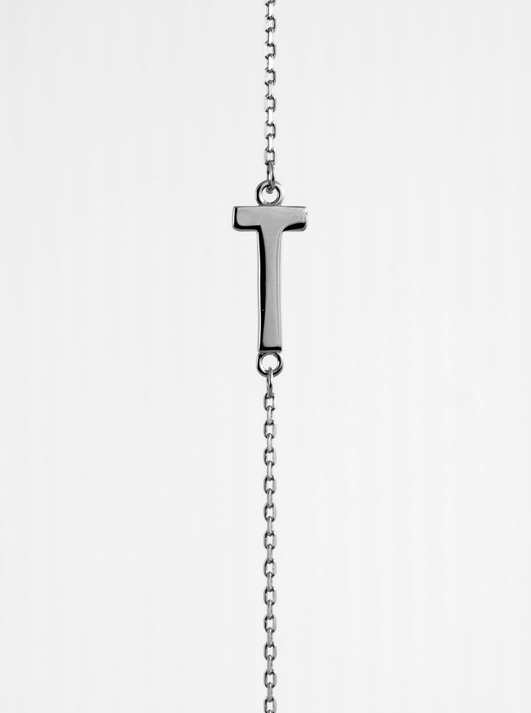 10K White Gold Sideways Initial T Necklace — product photo