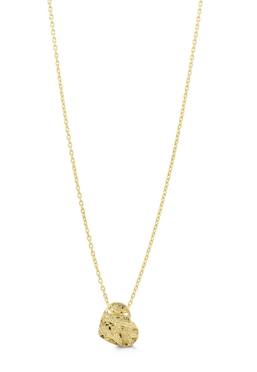 10K yellow gold necklace with a small diamond-cut textured flat heart