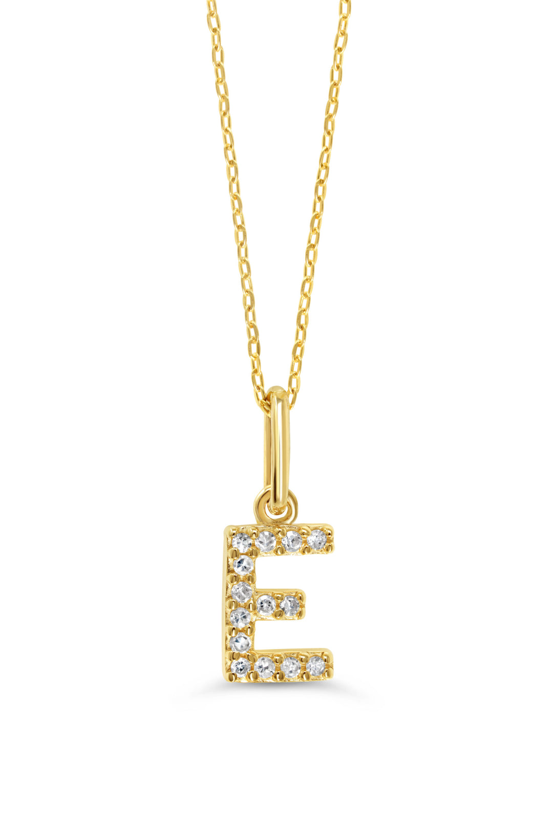 10K Yellow Gold Diamond Initial E Pendant Necklace — product photo