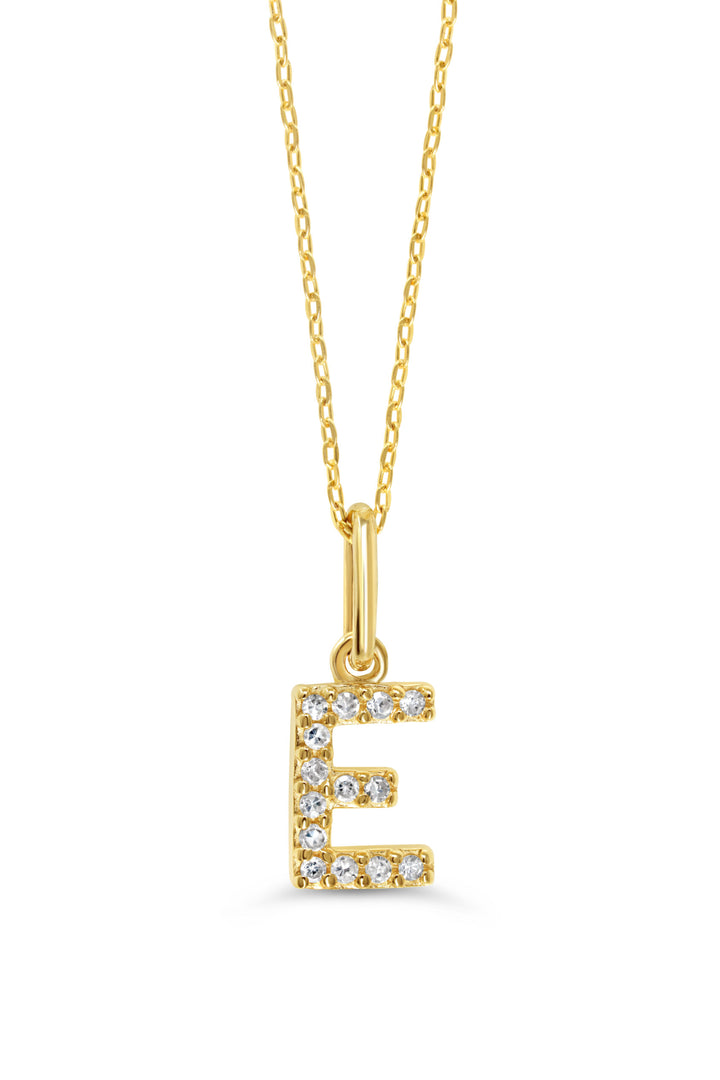10K Yellow Gold Diamond Initial E Pendant Necklace — product photo