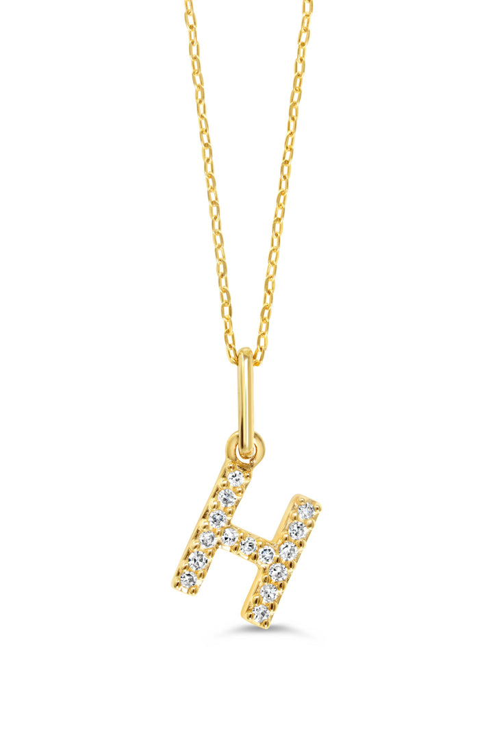 10K Yellow Gold Diamond Initial H Pendant Necklace — product photo