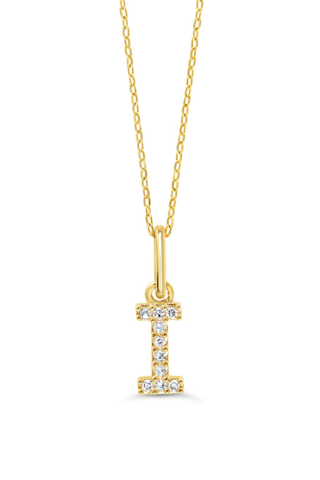 10K Yellow Gold Diamond Initial I Pendant Necklace — product photo