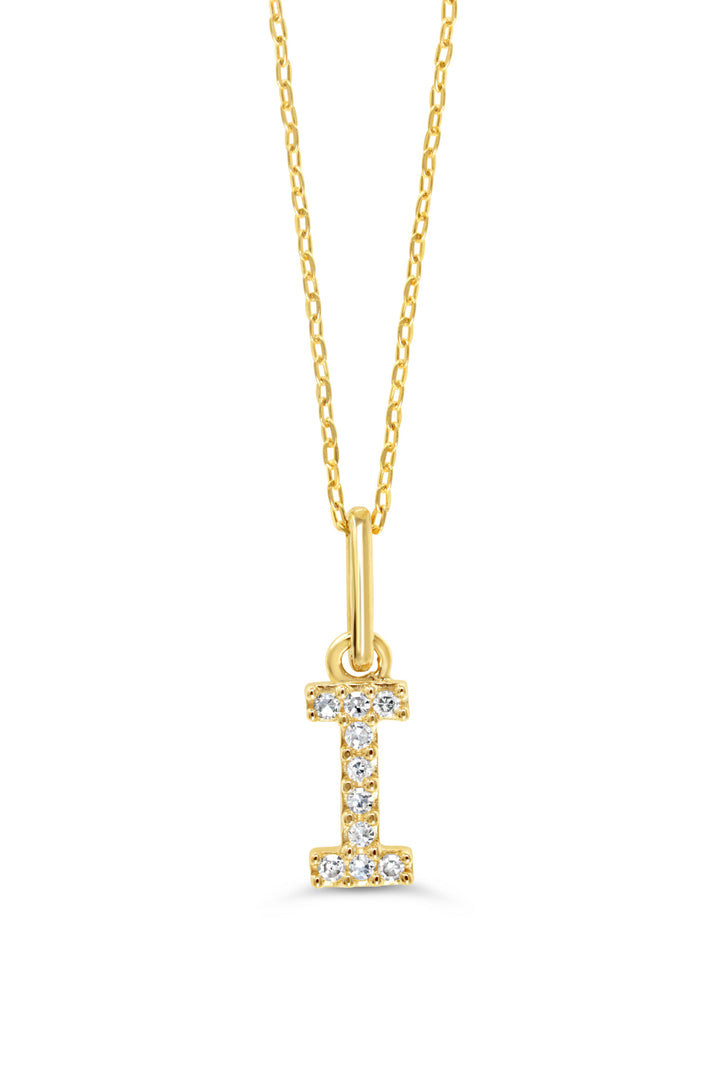 10K Yellow Gold Diamond Initial I Pendant Necklace — product photo