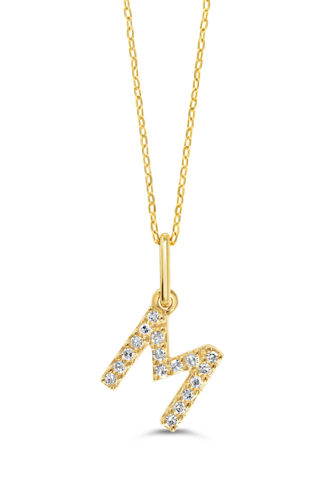 10K Yellow Gold Diamond Initial M Pendant Necklace — product photo