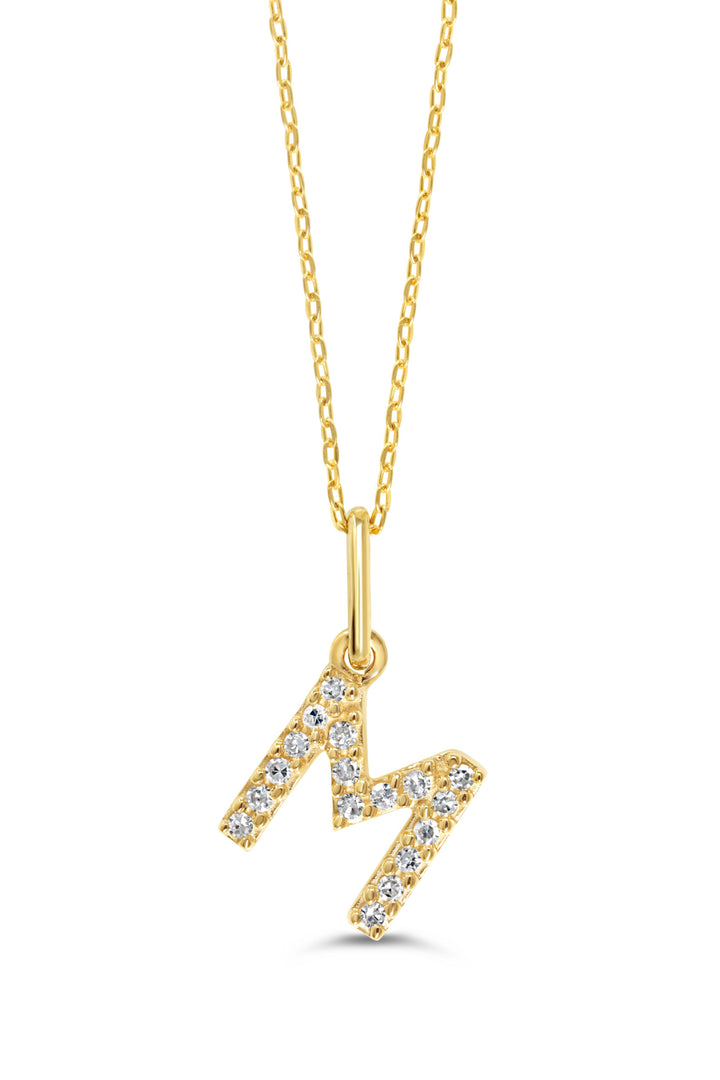 10K Yellow Gold Diamond Initial M Pendant Necklace — product photo