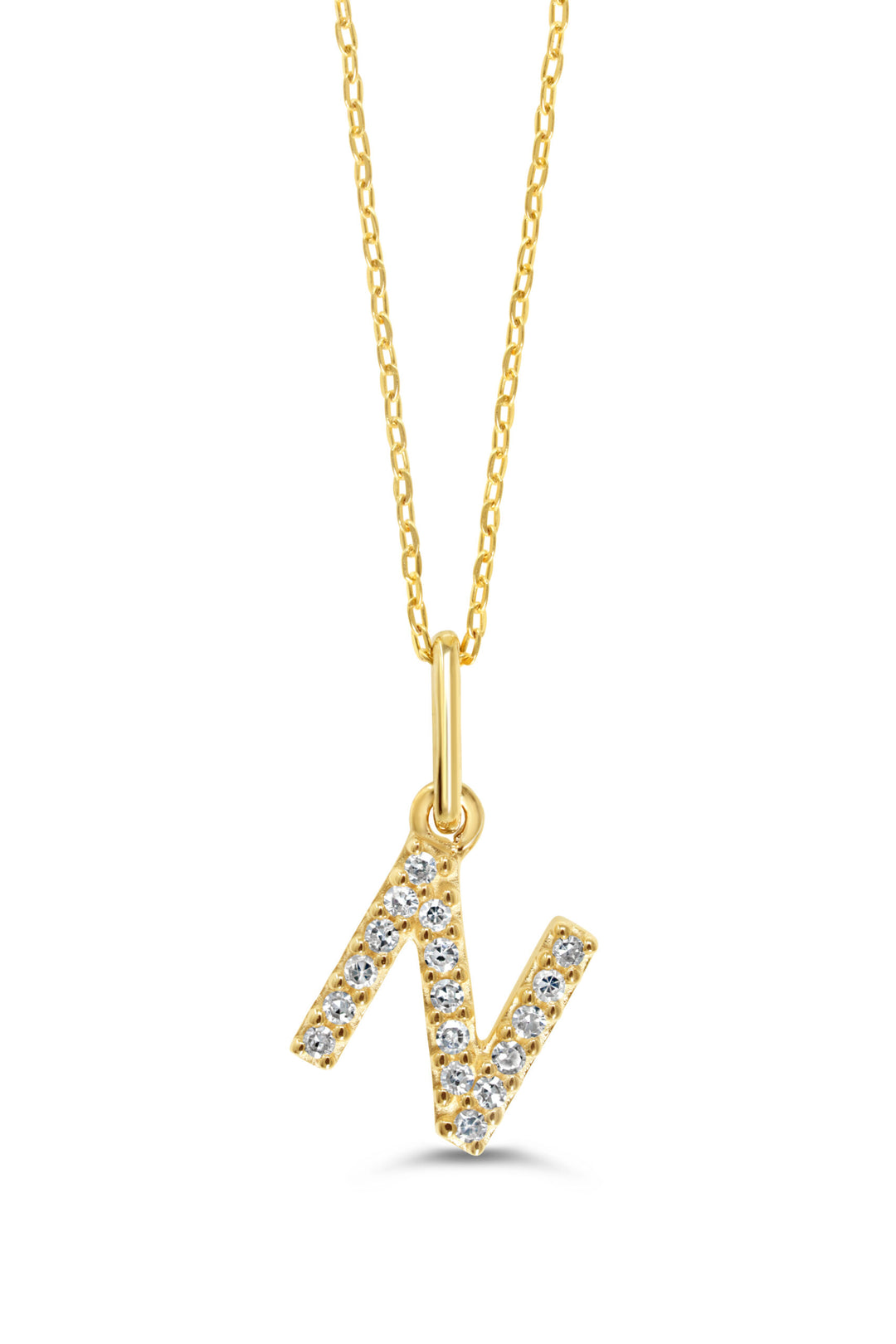 10K Yellow Gold Diamond Initial N Pendant Necklace — product photo