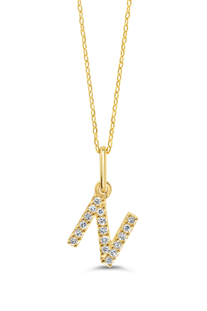10K Yellow Gold Diamond Initial N Pendant Necklace — product photo
