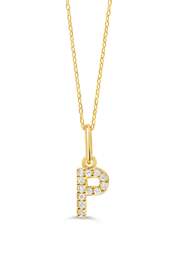 10K Yellow Gold Diamond Initial P Pendant Necklace — product photo