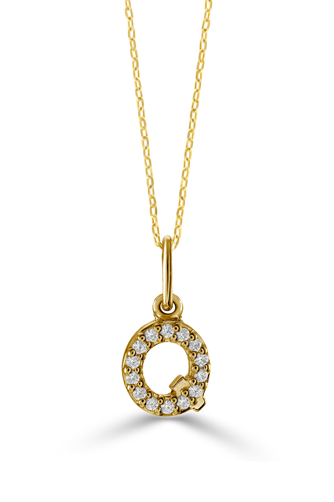 10K Yellow Gold Diamond Initial Q Pendant Necklace — product photo