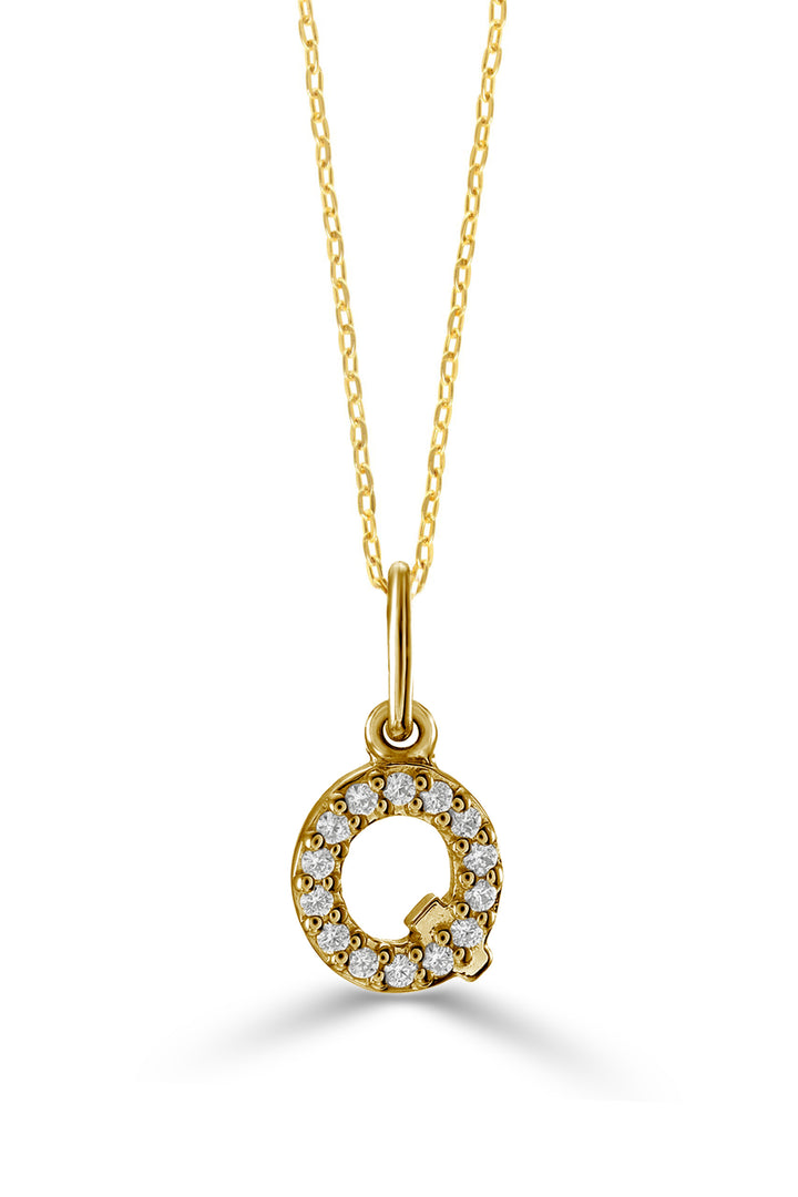 10K Yellow Gold Diamond Initial Q Pendant Necklace — product photo