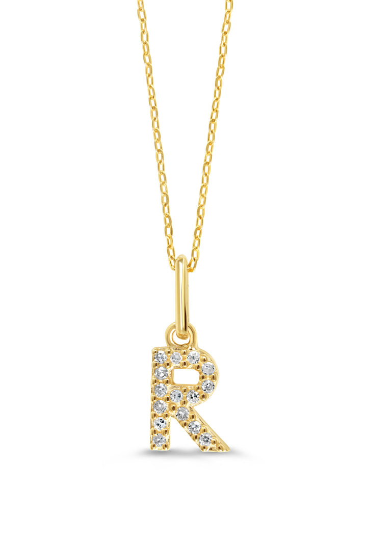 10K Yellow Gold Diamond Initial R Pendant Necklace — product photo