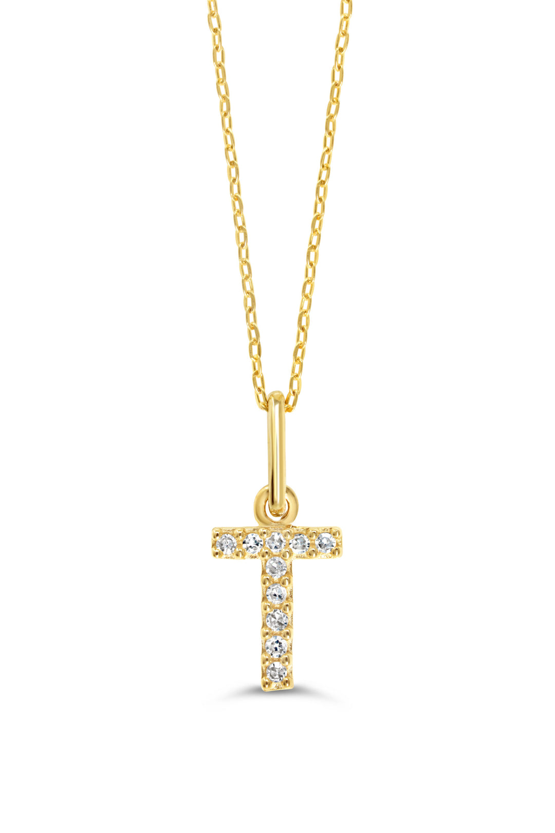 10K Yellow Gold Diamond Initial T Pendant Necklace — product photo