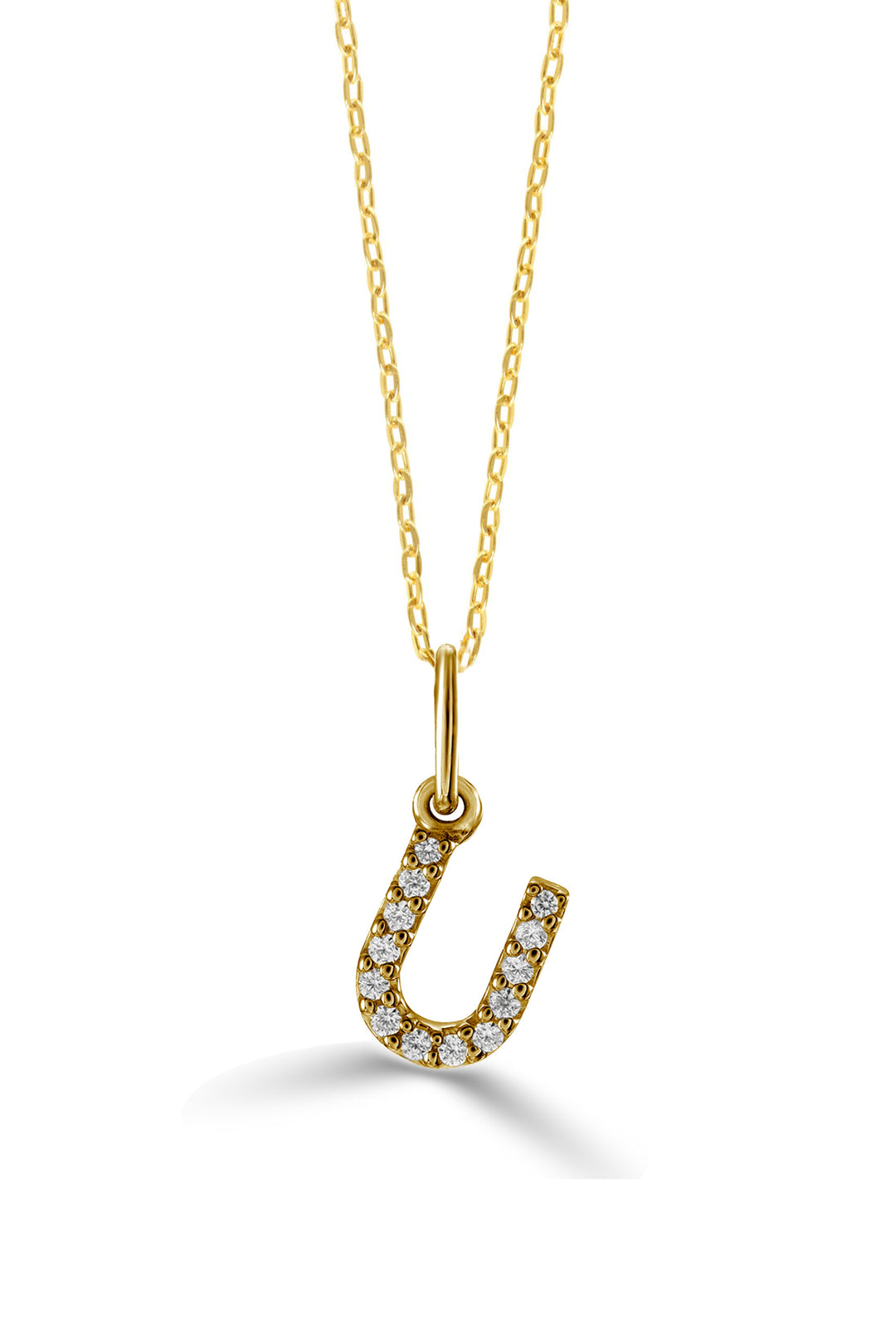 10K Yellow Gold Diamond Initial U Pendant Necklace — product photo