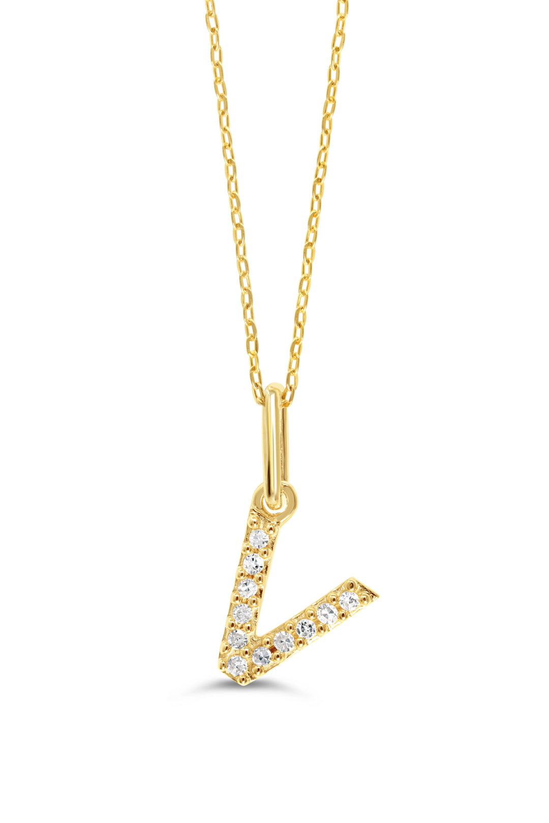 10K Yellow Gold Diamond Initial V Pendant Necklace — product photo