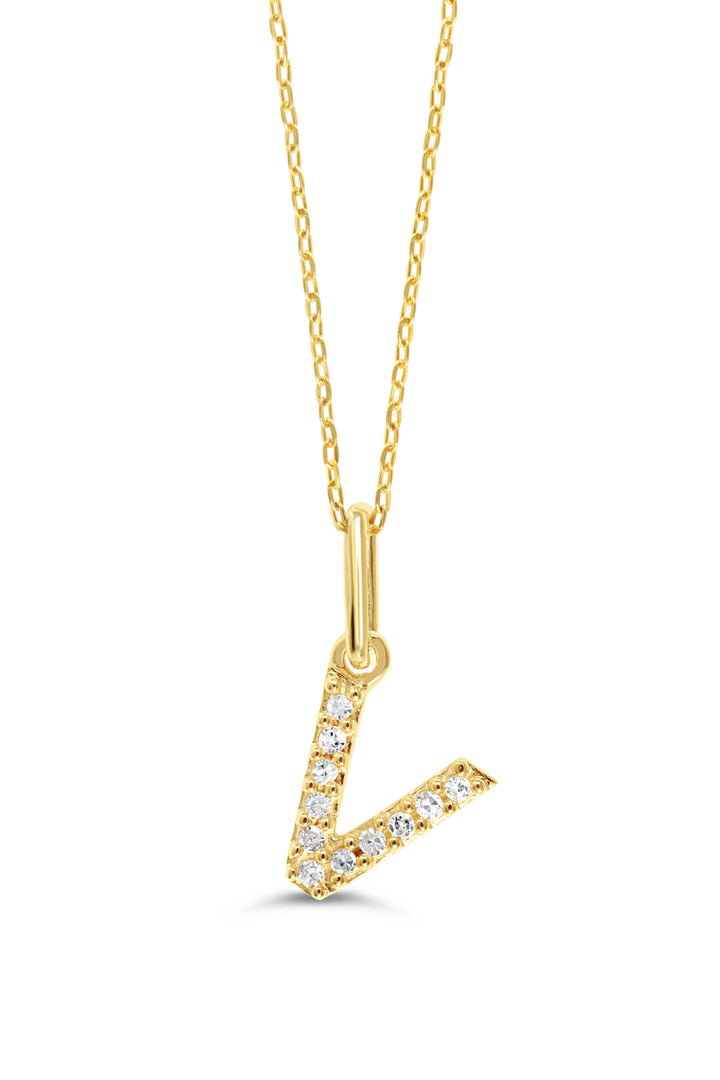 10K Yellow Gold Diamond Initial V Pendant Necklace — product photo