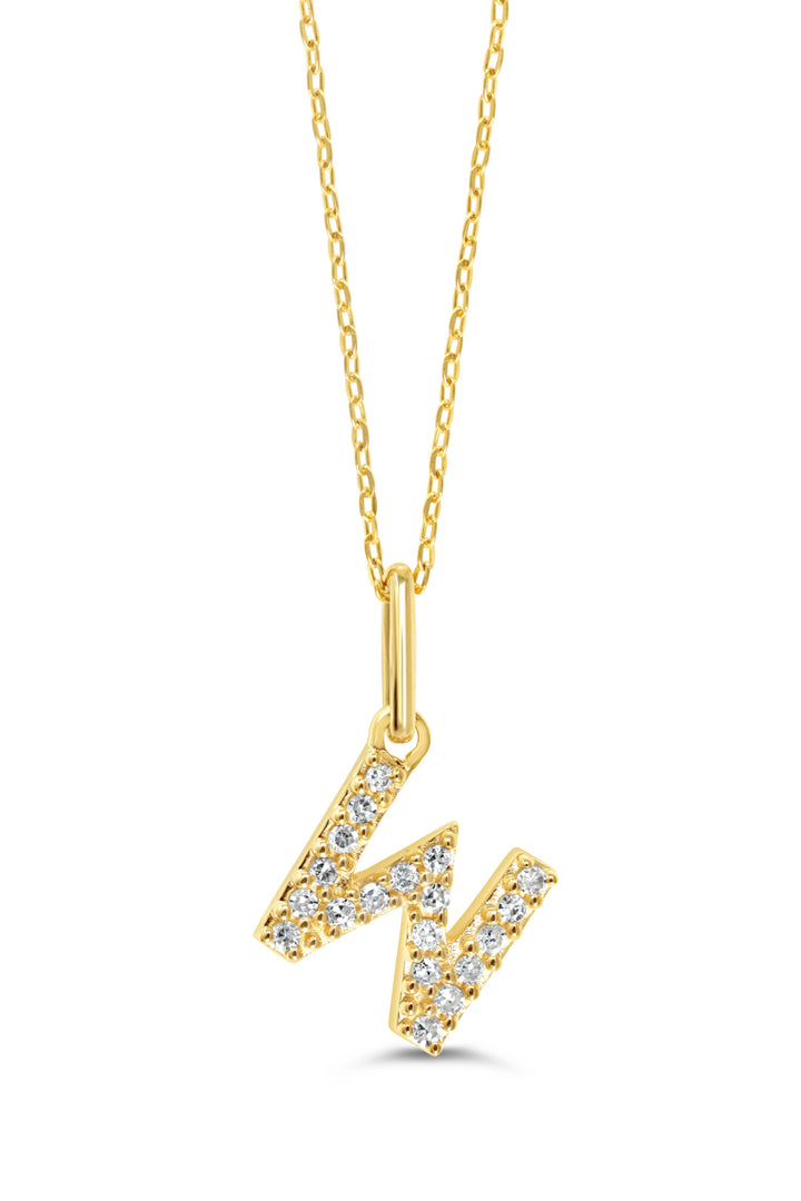 10K Yellow Gold Diamond Initial W Pendant Necklace — product photo