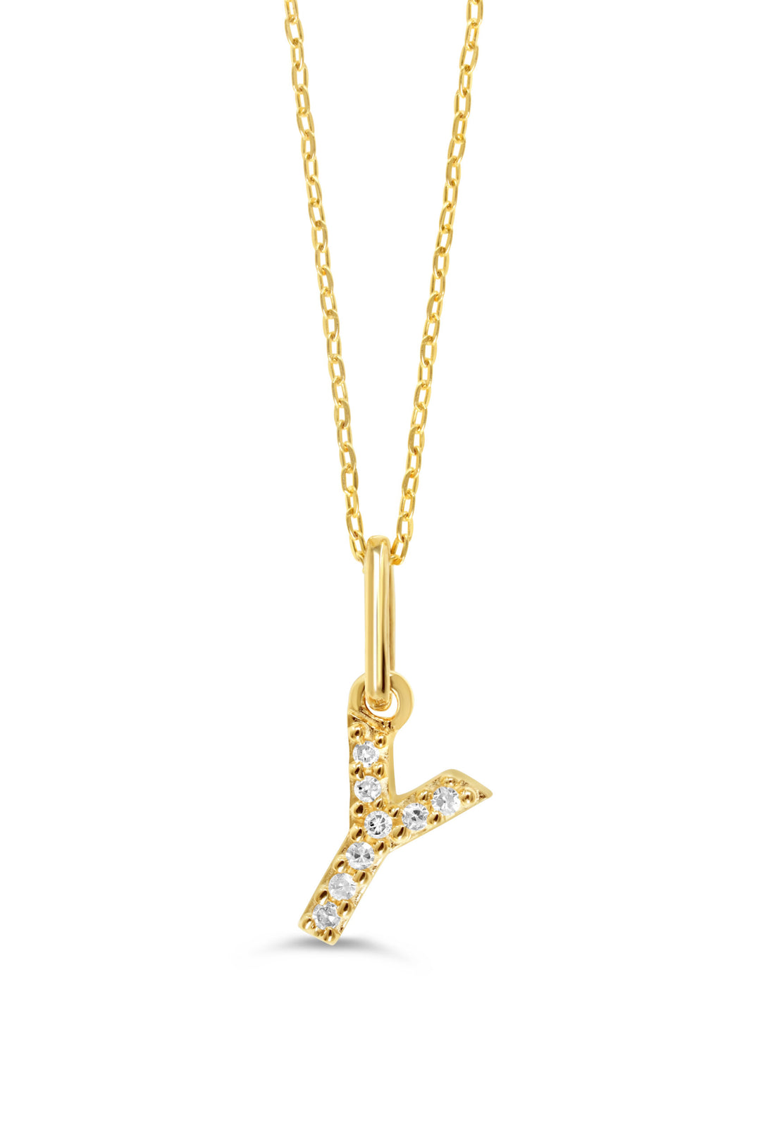10K Yellow Gold Diamond Initial Y Pendant Necklace — product photo