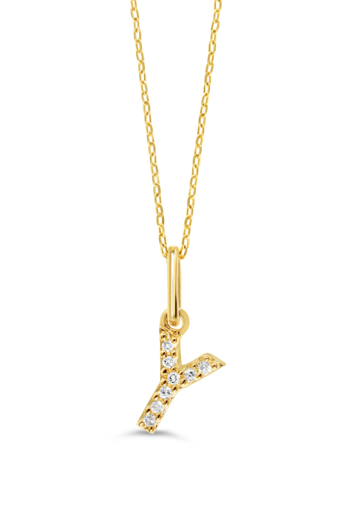 10K Yellow Gold Diamond Initial Y Pendant Necklace — product photo