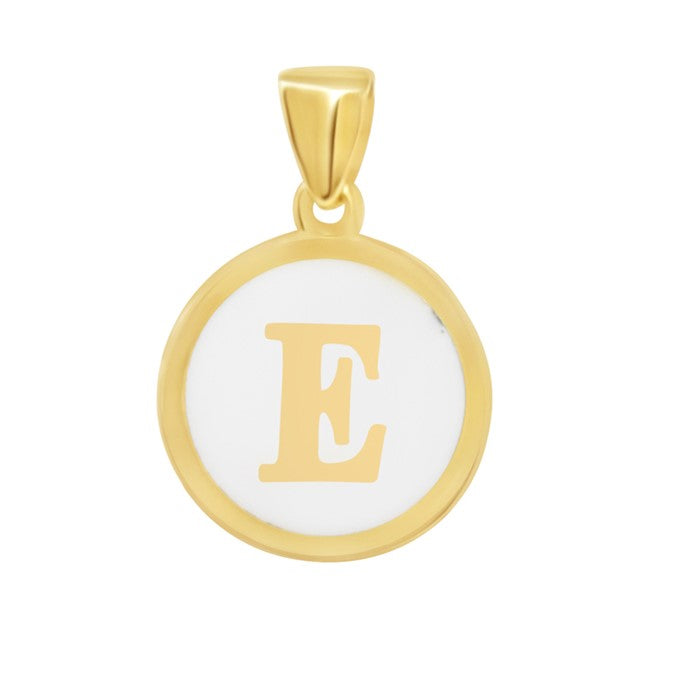 10K Yellow Gold Enamel Initial E Pendant — product photo