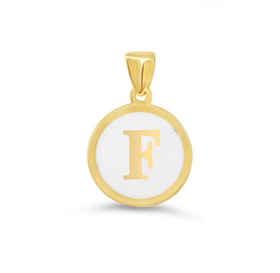10K Yellow Gold Enamel Initial F Pendant — product photo