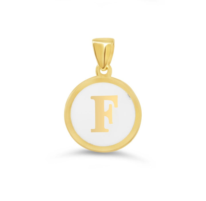 10K Yellow Gold Enamel Initial F Pendant — product photo