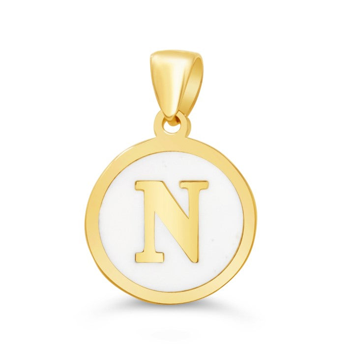 10K Yellow Gold Enamel Initial N Pendant — product photo