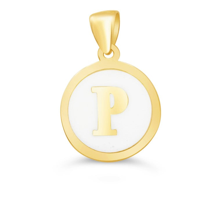 10K Yellow Gold Enamel Initial P Pendant — product photo