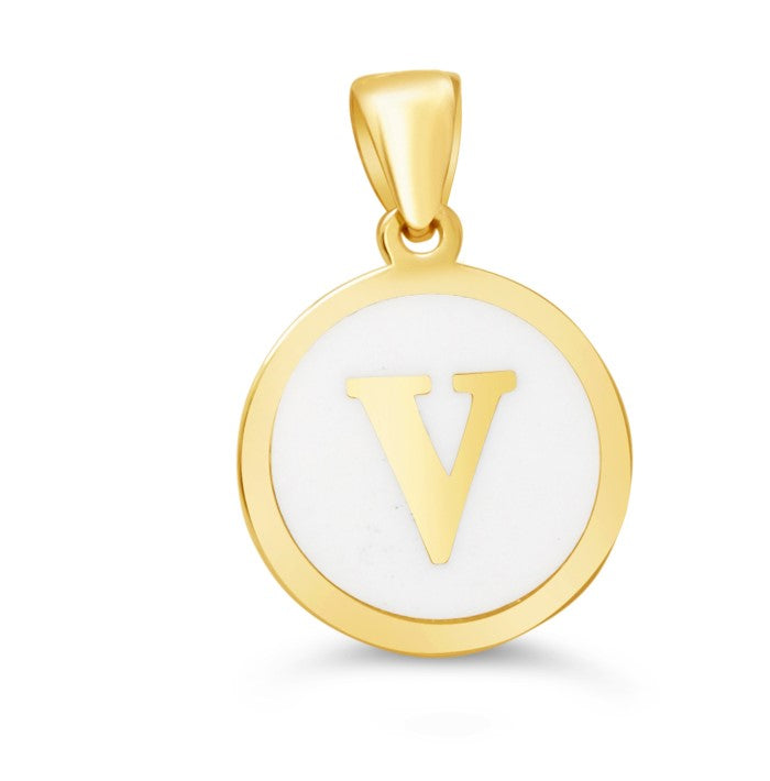 10K Yellow Gold Enamel Initial V Pendant — product photo
