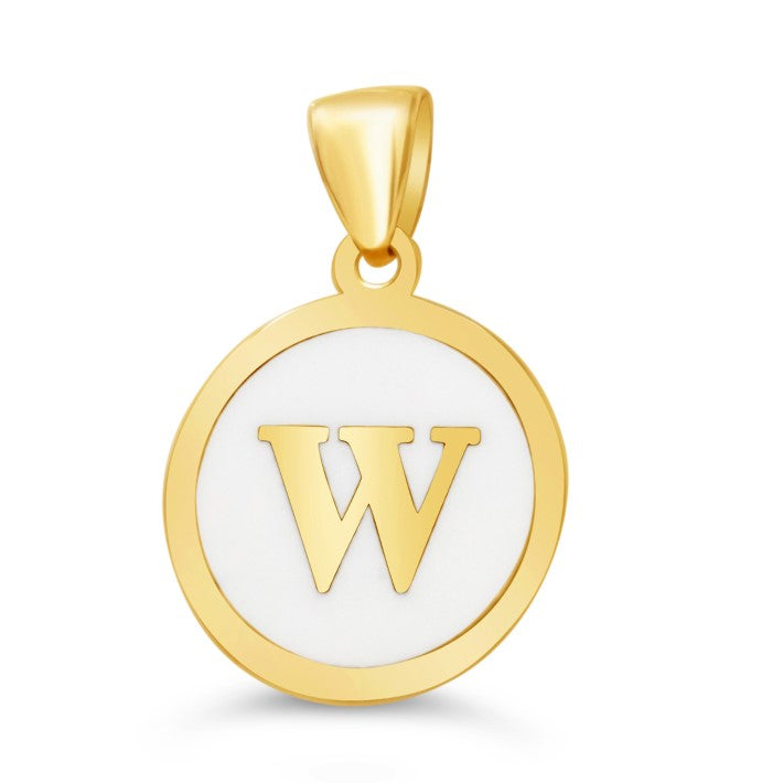 10K Yellow Gold Enamel Initial W Pendant — product photo