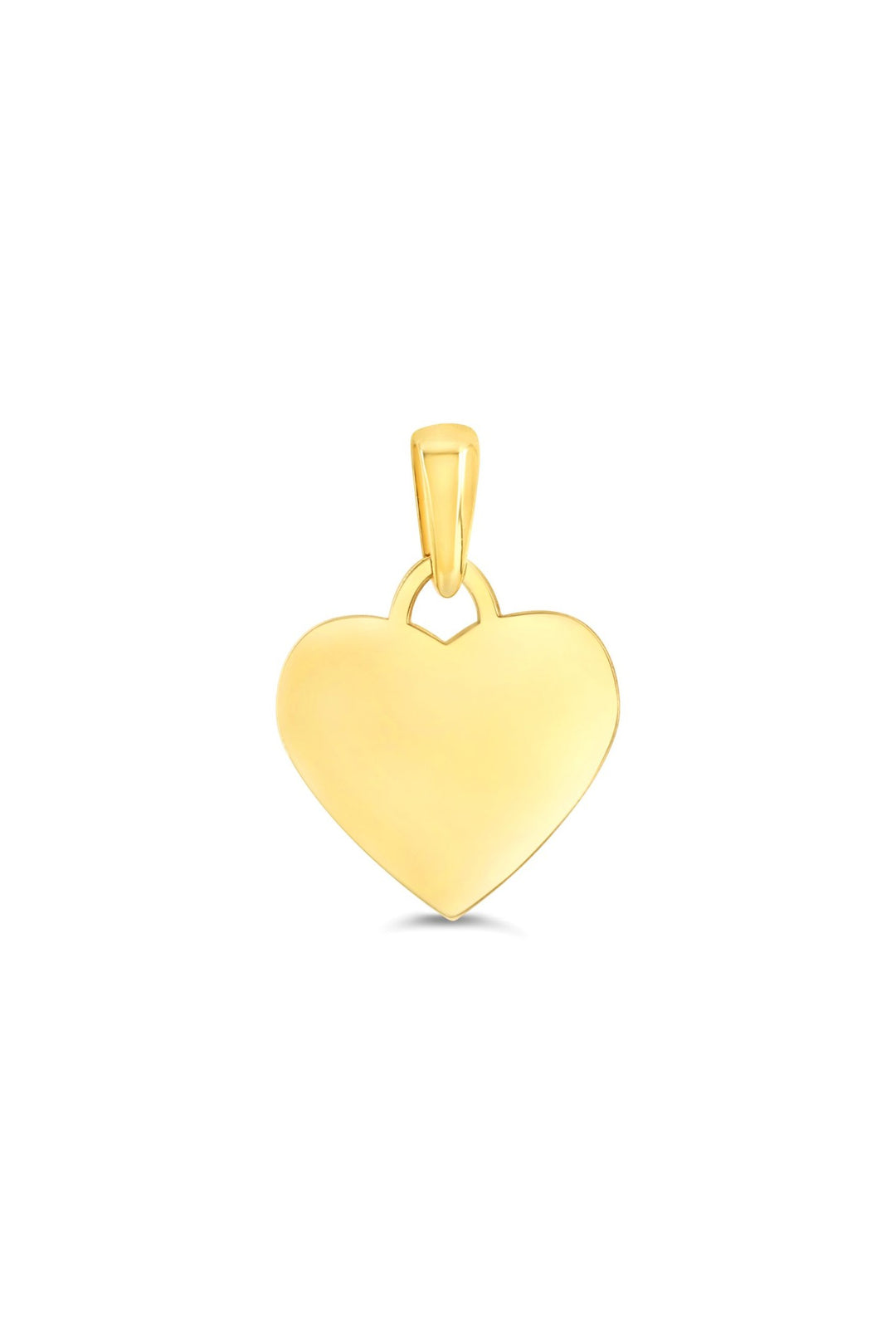 10K yellow gold flat heart pendant, large size: a smooth polished heart on a simple bail