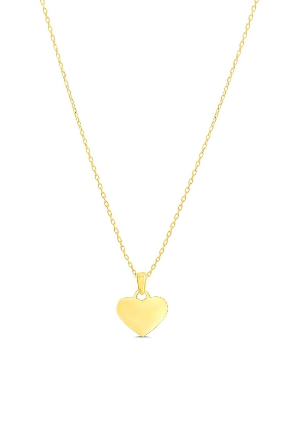 10K yellow gold flat heart pendant, small size (shown on a chain; chain not included)