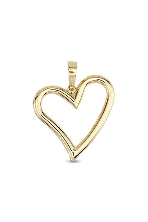 10K yellow gold polished open heart pendant, medium size