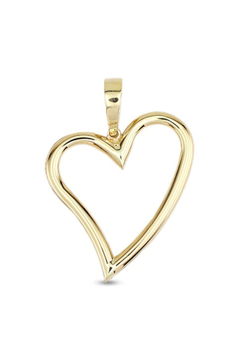 10K yellow gold polished open heart pendant, large size
