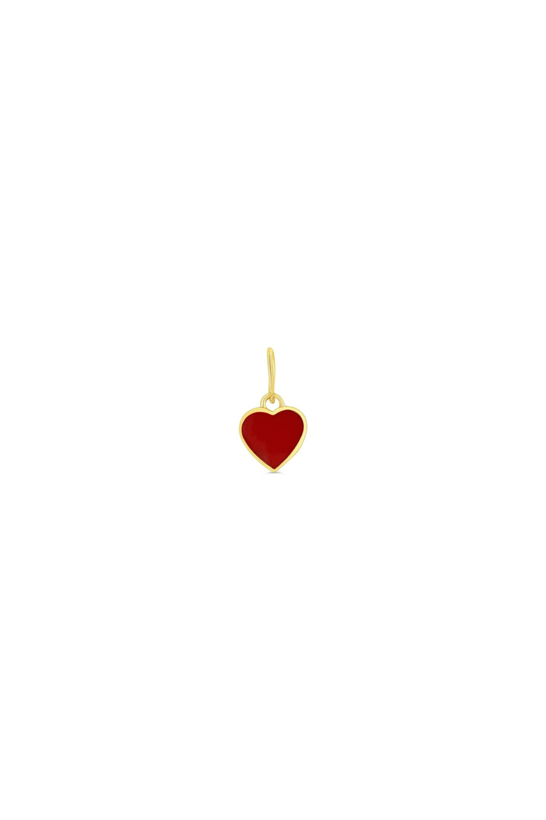 10K yellow gold heart pendant filled with red enamel, shown on its own
