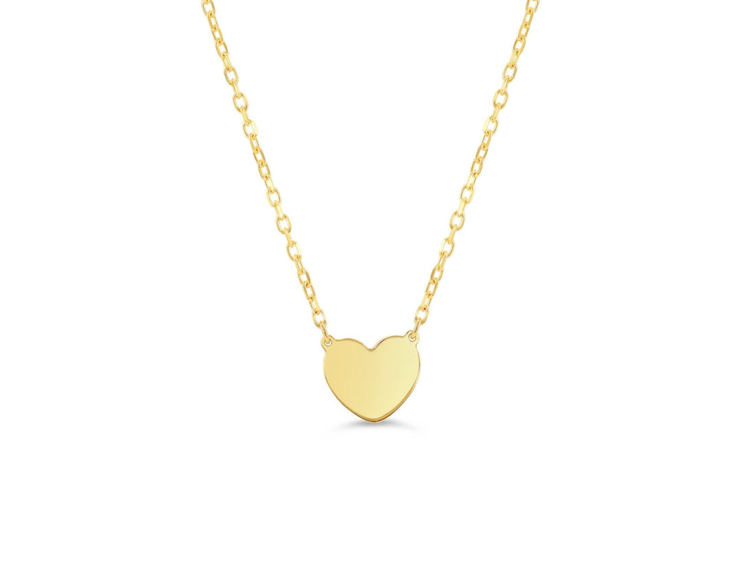 10K yellow gold reversible flat heart necklace, high-polish side