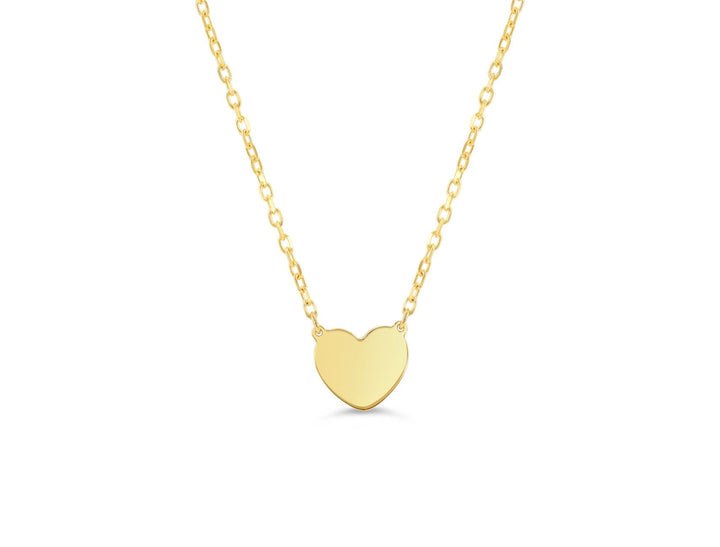 10K yellow gold reversible flat heart necklace, high-polish side