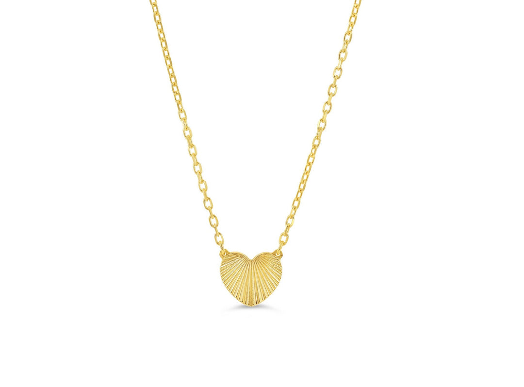 10K yellow gold reversible flat heart necklace, ridged side