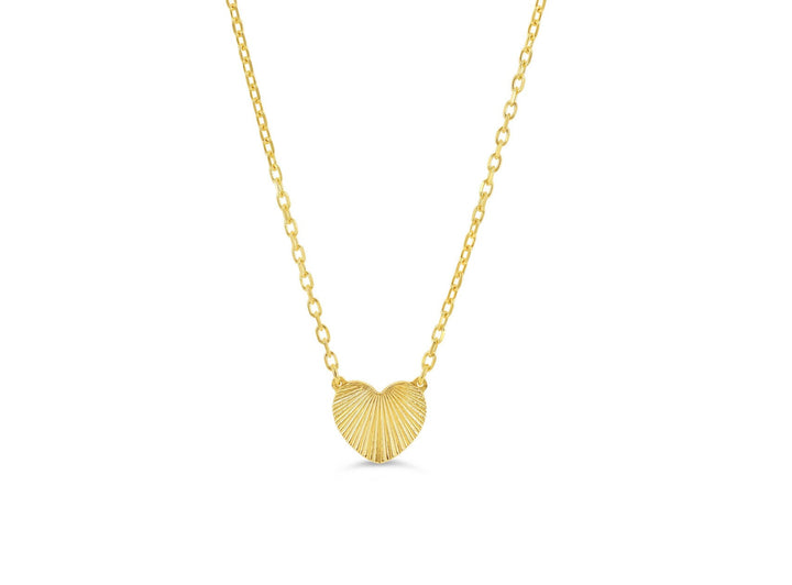 10K yellow gold reversible flat heart necklace, ridged side